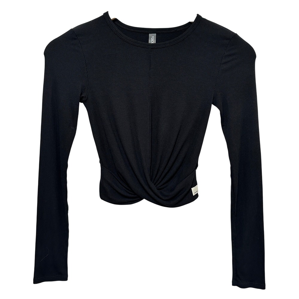Vuori Cove Twist Tee Womens XS Black Ribbed Long Sleeve VW1114 Bakers Bay Logo